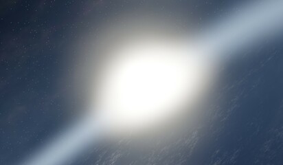 Flare Reflection from Globe, Horizon, Earth's Atmosphere 3D Illustration