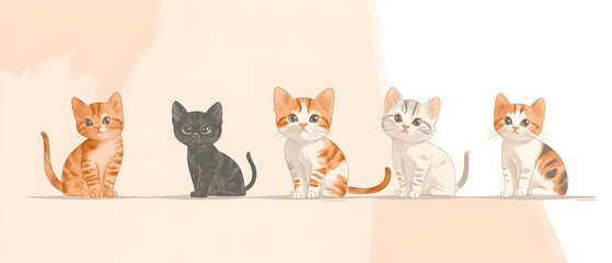Three cats are sitting in a row, with the middle cat wearing glasses
