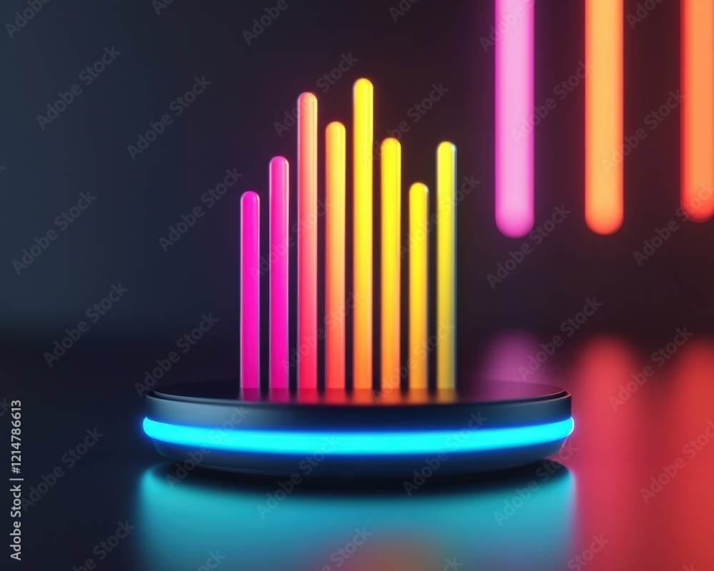 Poster a glowing sound spectrum icon symbolizing dynamic audio performance.
