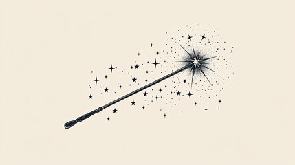 Magic wand sparkles, light beige background, design element