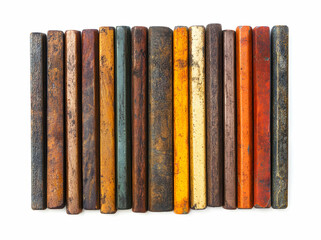 Collection of Rustic Colored Wooden Sticks Arranged in a Row