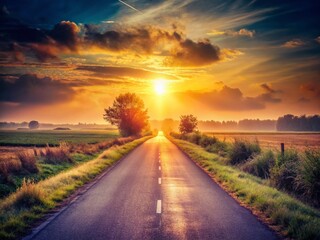 Vintage Sunset Road End: Golden Hour Nostalgia