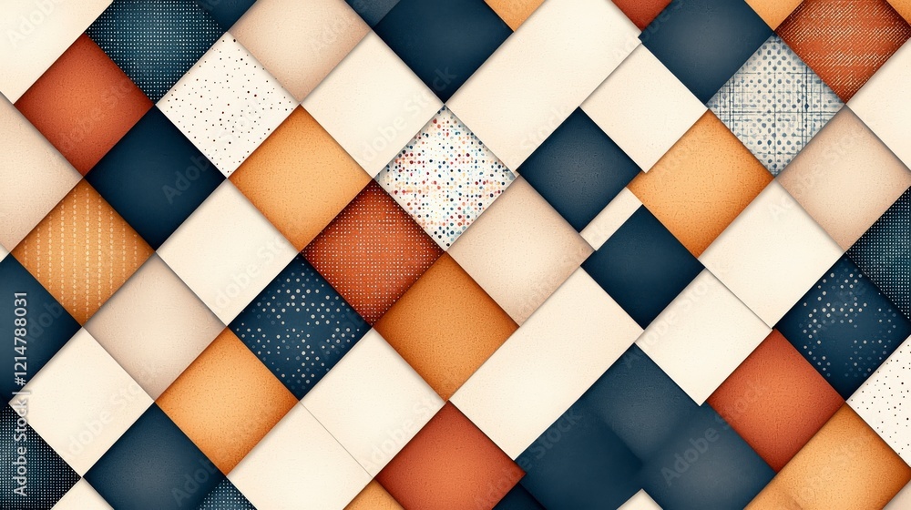 Poster this artistic pattern features a vibrant array of geometric shapes in warm and cool colors, creating