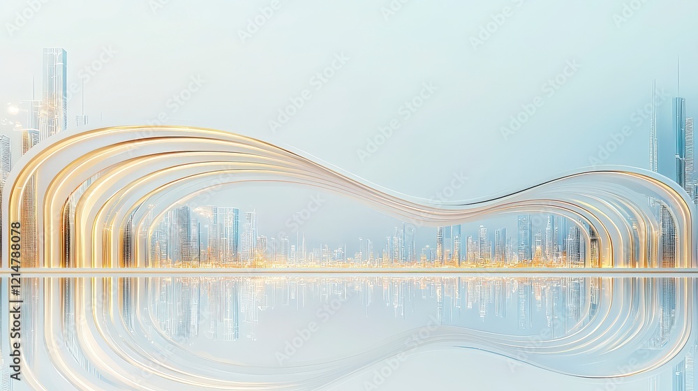 Poster this modern architectural design features sleek, flowing lines and reflective surfaces, creating an 