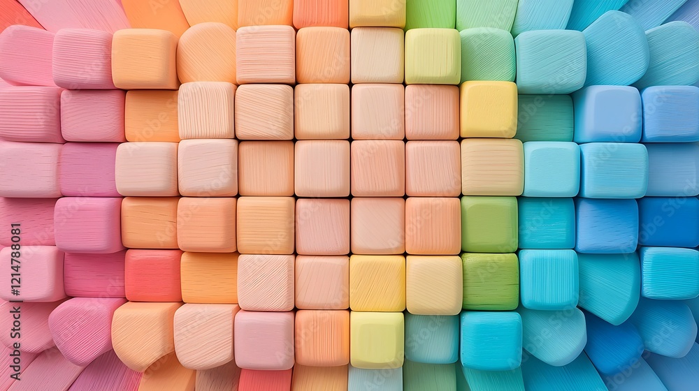 Leinwandbilder vibrant and colorful geometric pattern created from an arrangement of wooden blocks in various shape