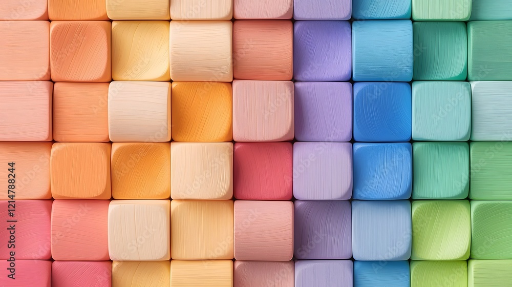 Leinwandbilder vibrant and colorful geometric wooden blocks arranged in a harmonious wave like pattern showcasing t