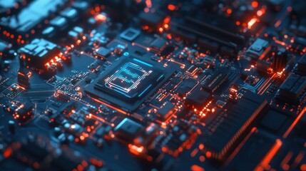 Fototapeta premium Closeup of a Circuit Board with Glowing Components