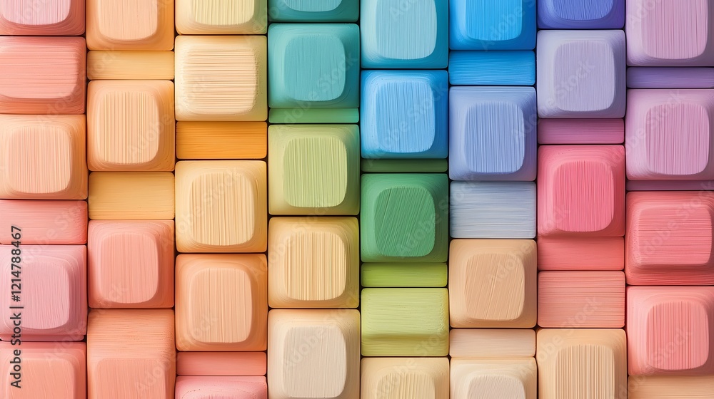 Poster vibrant geometric mosaic pattern created from a collection of colorful wooden blocks forming a honey
