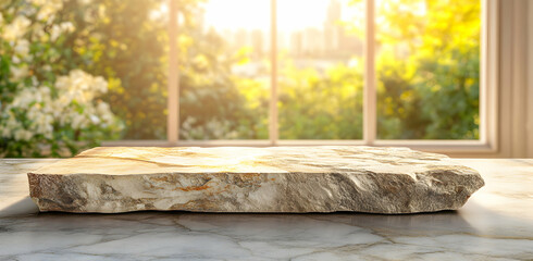 Stone Slab Display Near Window with Sunny Outdoor View