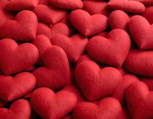 Obraz premium a vibrant Valentine’s Day-themed background filled with numerous red hearts of varying sizes, scattered across a soft, pink or pastel-colored backdrop. Add a subtle glow around the hearts to give the