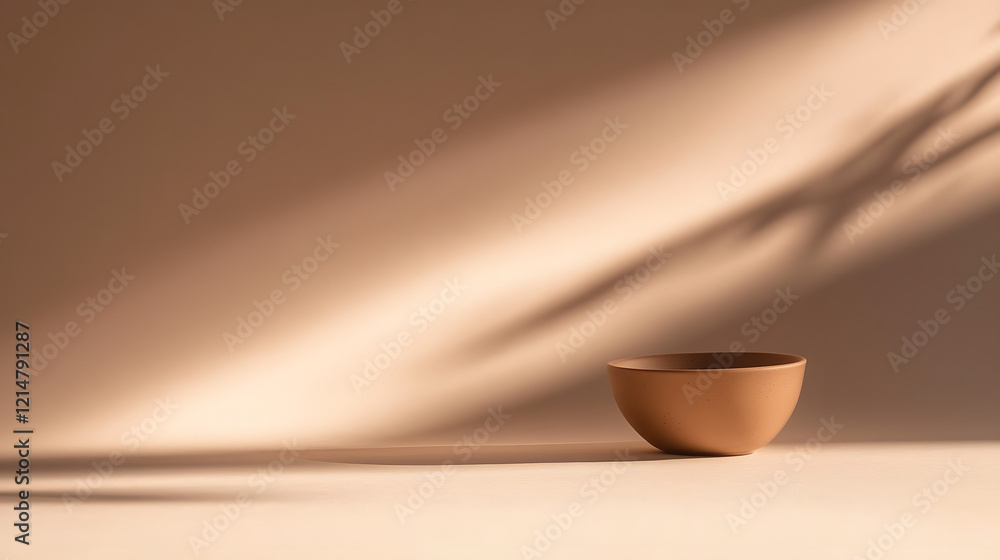 Poster simple background with light and shadows in warm mocha mousse tones.