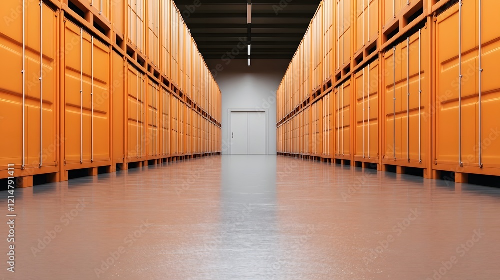 Poster efficient stacked cargo crates in high-tech warehouse for streamlined logistics
