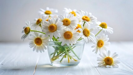Obraz premium Child's Daisy Bouquet in Glass Vase, White Background Stock Photo