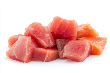 Fresh sashimi grade tuna and salmon pieces stacked together, showcasing vibrant colors and textures. Perfect for sushi lovers and culinary enthusiasts