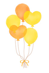 風船の束　ハート　黄色　水彩　イラスト素材