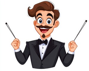 Cheerful cartoon magician performing tricks with a top hat and wand