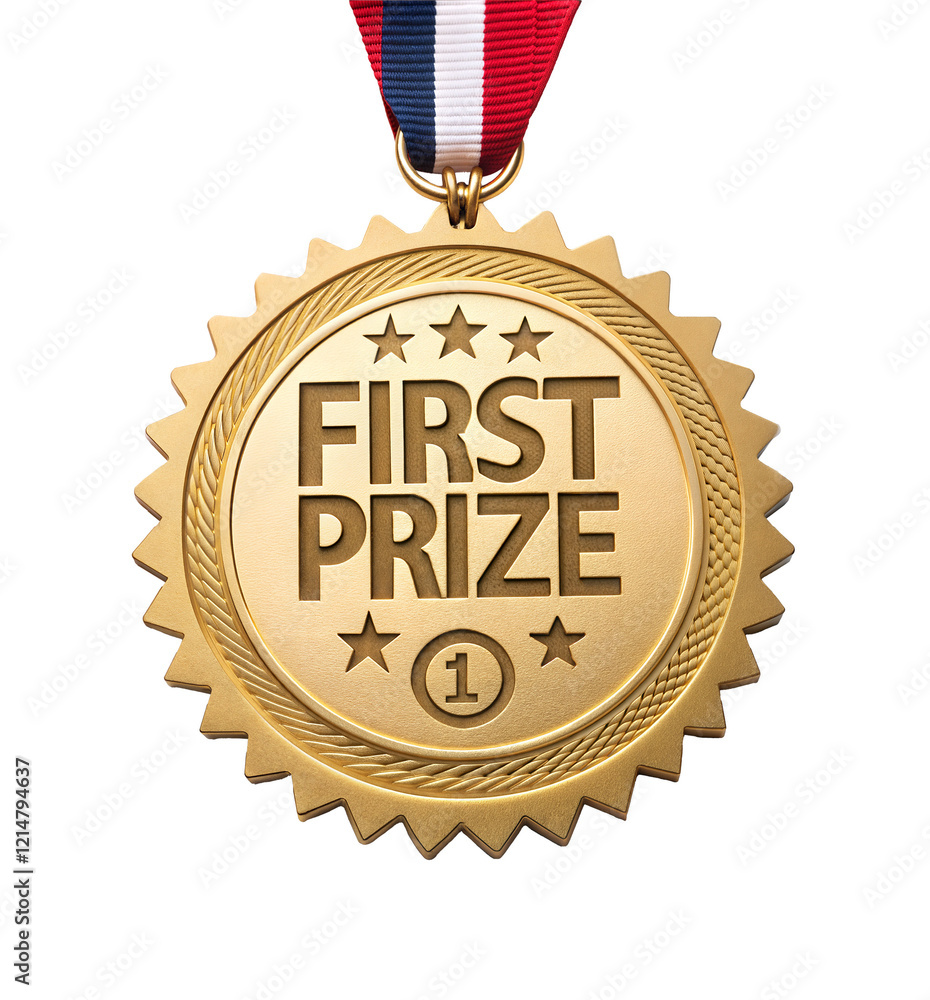 Poster Golden badge for first prize winner. isolated on transparent background with a clipping path