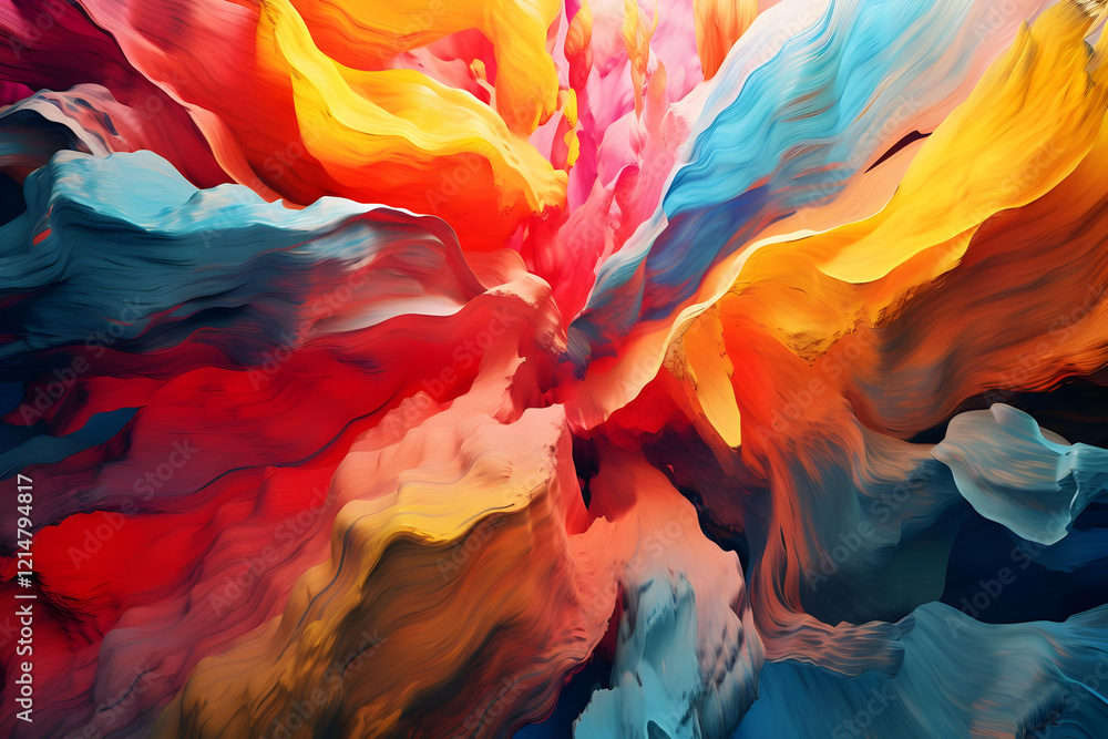 Poster abstract background displays vibrant colors and fluid shapes gracefully intertwined, creating a dyna