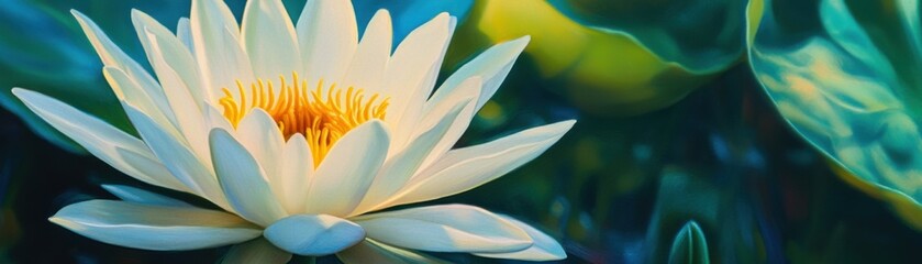 Obraz premium A serene white lotus blossom floating gracefully on water.