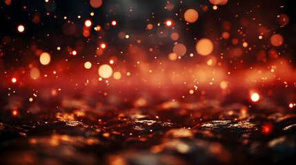 Obraz premium Abstract Background with Glowing Particles Floating Above a Dark Surface with bokeh effect