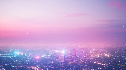 Obraz premium Glowing Cityscape: Neon Lights from Distant Hill in Cinematic View