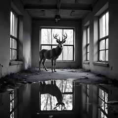Ghostly Wildlife Intriguing Black and White Infrared Photo in Abandoned Setting
