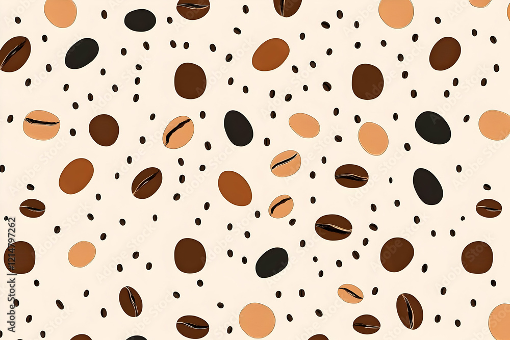 Poster coffee beans and circles pattern creates a delightful design on a cream background