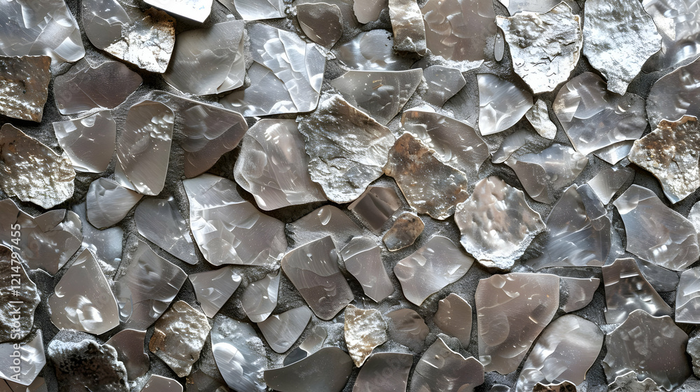 Poster close-up of a textured wall with metallic shards forms a unique design with industrial elegance.