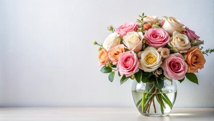 Beautifully arranged rose bouquet in a modern flower arrangement on a white wall background , modern, flowers