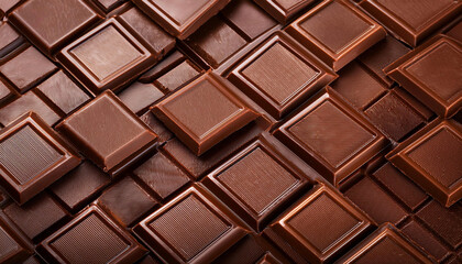 Fototapeta premium Delicious background wallpaper made of chocolate squares 
