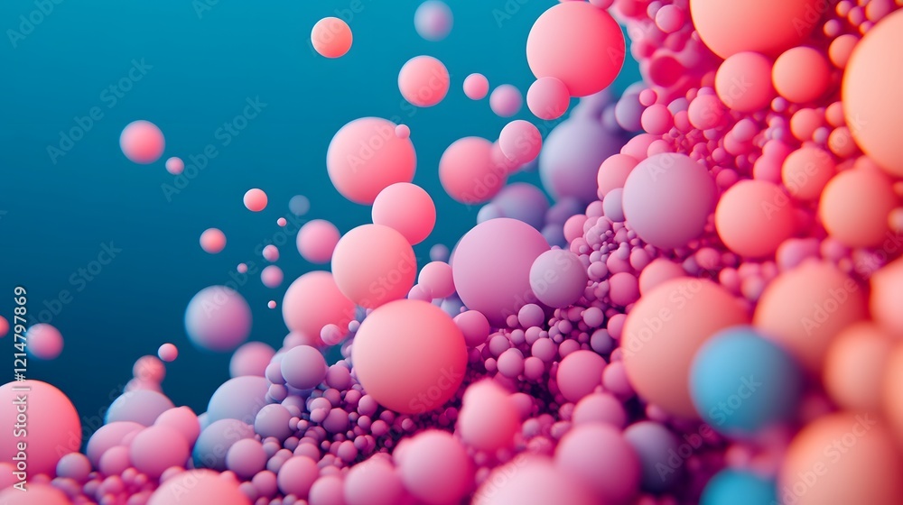 Poster vibrant and playful 3d spherical cluster - colorful digital artwork with dynamic geometric shapes