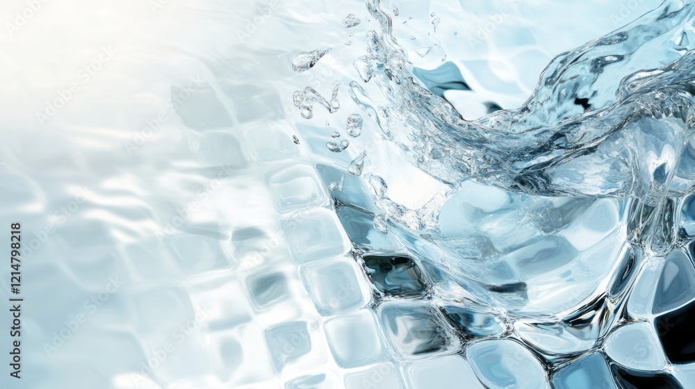 Poster close-up of water droplets in the center, with visible ripples around them. the abstract geometric p