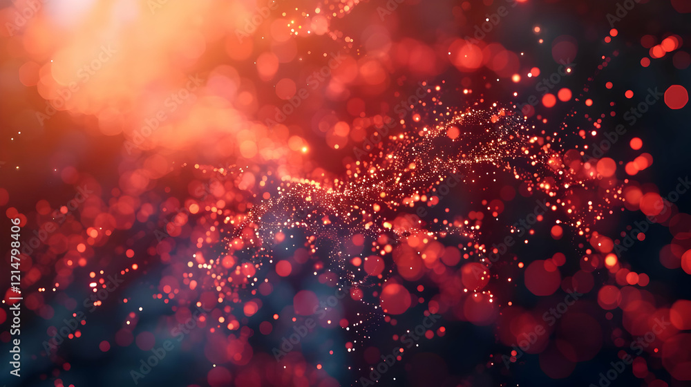 Poster abstract red background with bokeh lights and glitter effect