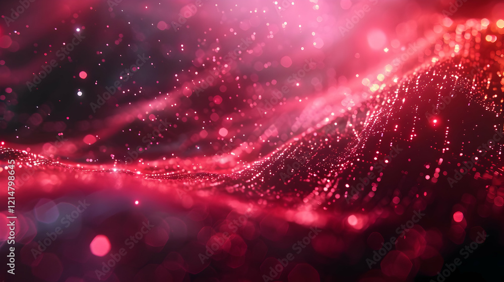 Aufkleber abstract red background flows smoothly with sparkling particles and bokeh effects.