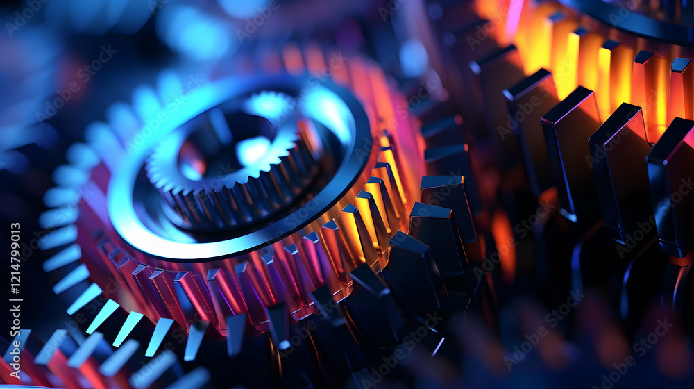 Aufkleber 3d rendered gears rotate smoothly with vibrant colors in a close-up view