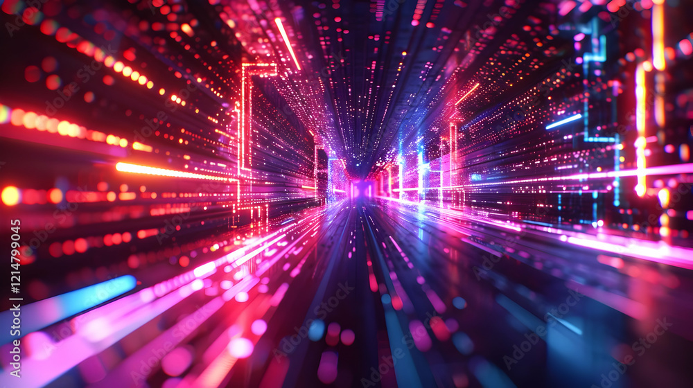 Poster abstract background with neon light trails and bokeh effect creates dynamic visual
