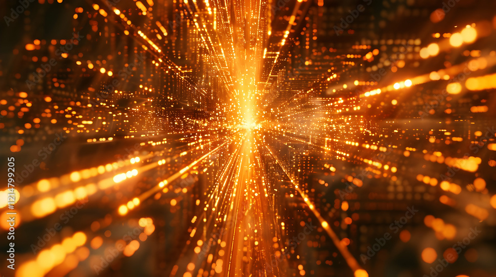 Poster abstract golden light rays burst background with bokeh effect and dynamic energy