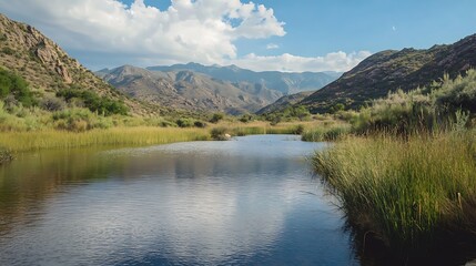 Peaceful natural landscape with clean water and untouched mountains