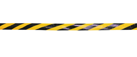 Black and Yellow Caution Tape on Transparent Background, Use on Safety Warning Barrier.