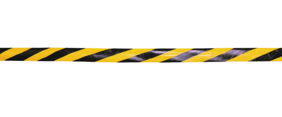 Black and Yellow Caution Tape on Transparent Background, Use on Safety Warning Barrier.