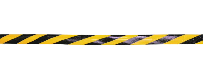 Black and Yellow Caution Tape on Transparent Background, Use on Safety Warning Barrier.