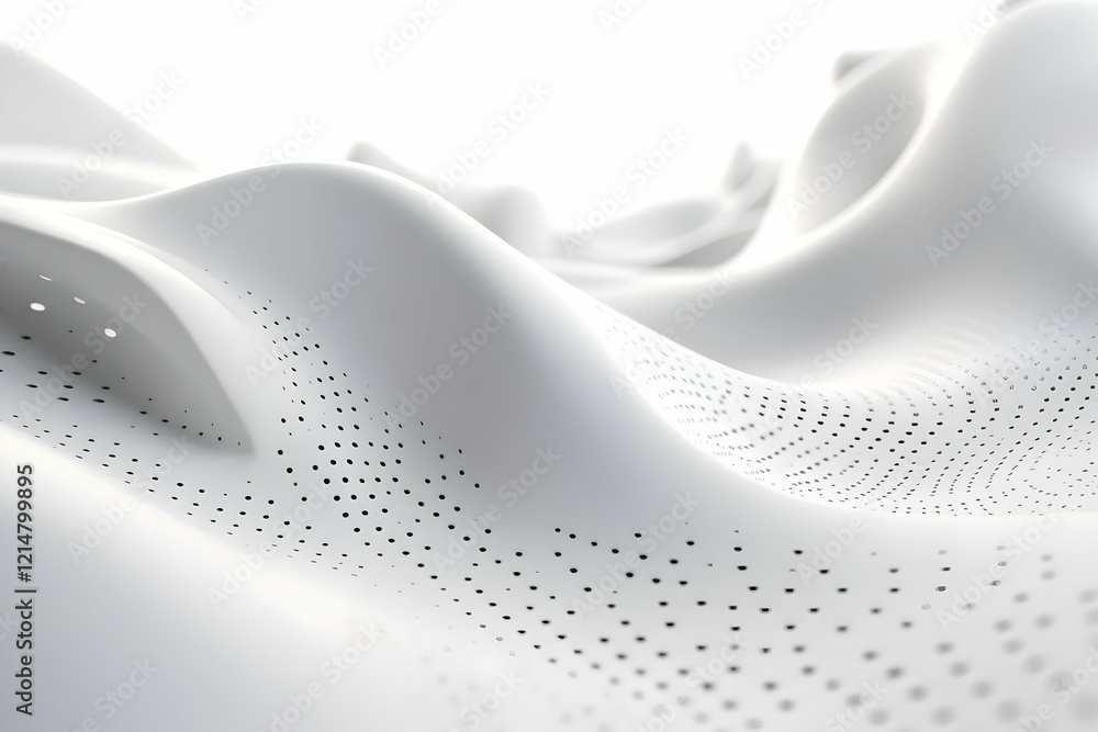 Poster Abstract 3D White Wavy Surface with Holes Creates a Dynamic and Modern Look, Ideal for Backgrounds or Design Elements.