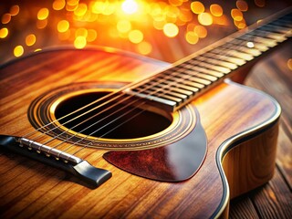 Naklejka premium Close-up Acoustic Guitar Detail, High Depth of Field Stock Photo