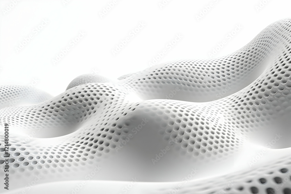 Poster abstract 3d white wavy surface with holes creates a dynamic visual experience
