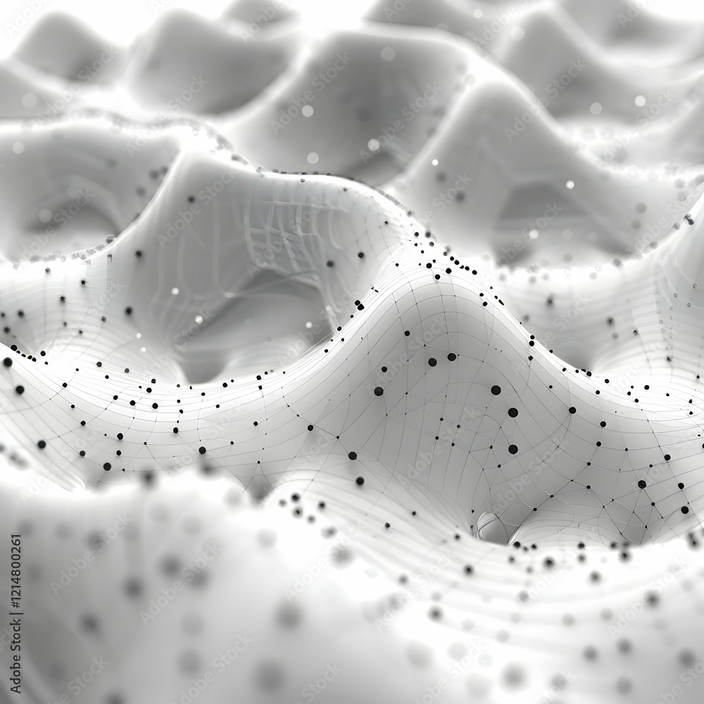 Poster Abstract 3D Topographic Landscape with Grid and Dots Forms a Smooth Wavy Surface.