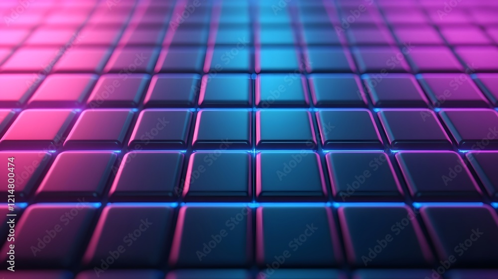 Poster futuristic neon grid background with glowing linear patterns in blue and purple