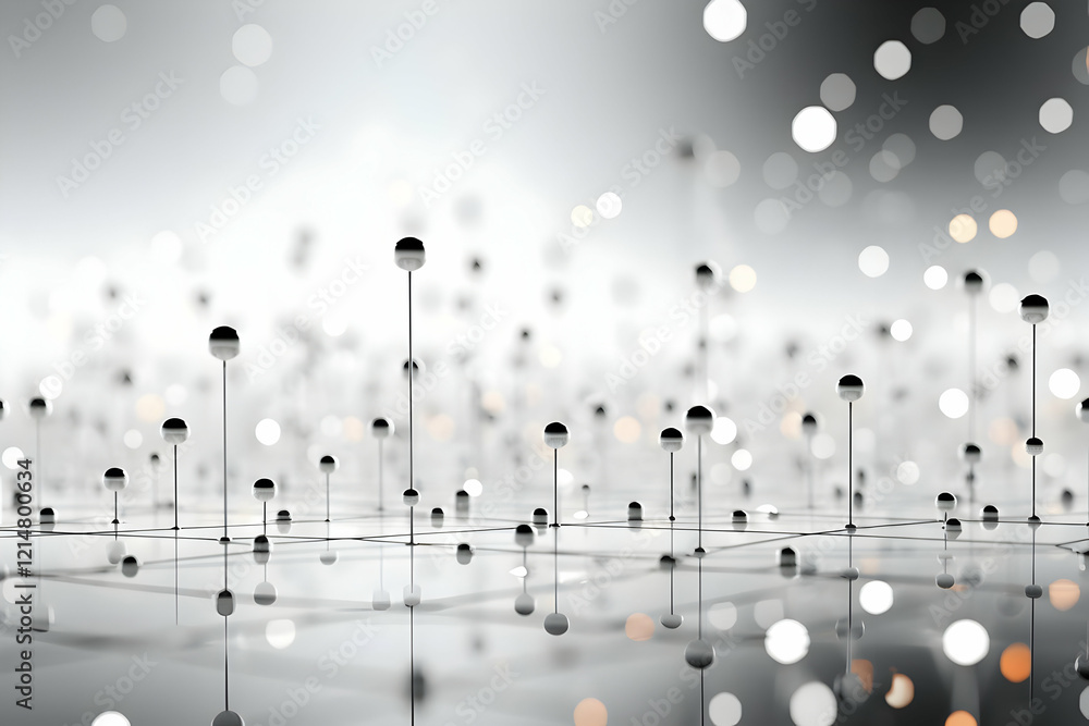 Poster abstract 3d network visualization with nodes and connections in a futuristic style reflecting on sur