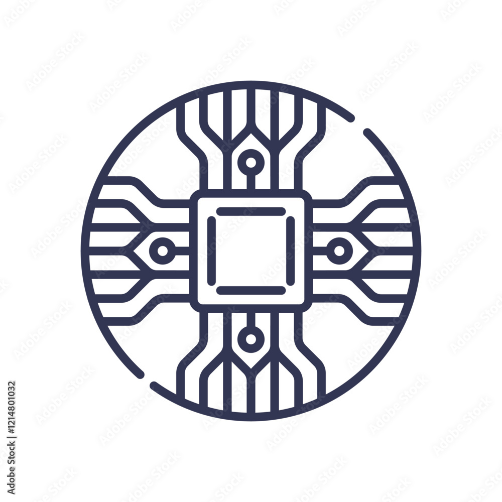Poster circular circuit design symbolizing core technology and connectivity.