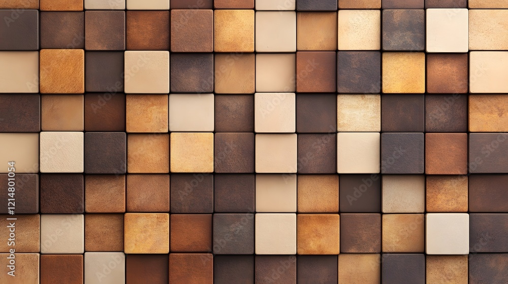 Poster earthy-toned overlapping squares forming a structured modern mosaic pattern