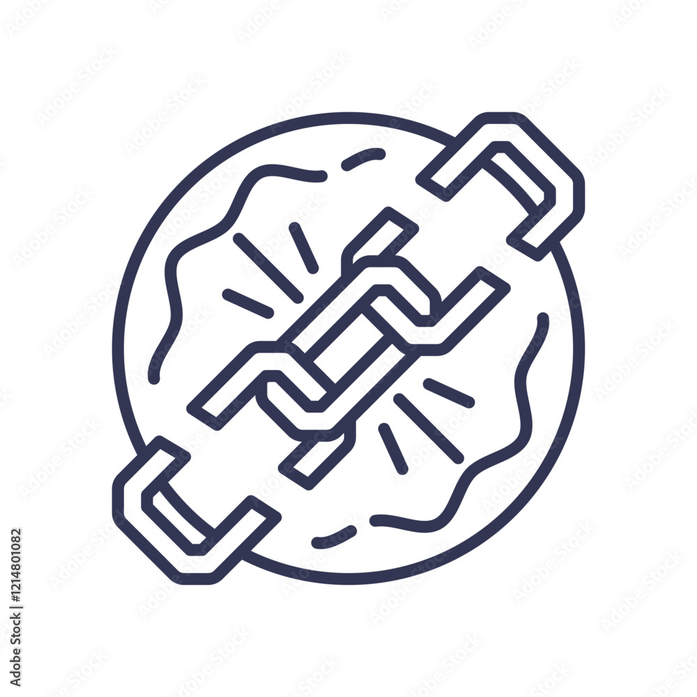 Poster a chain encircles a globe, symbolizing global connectivity and security.
